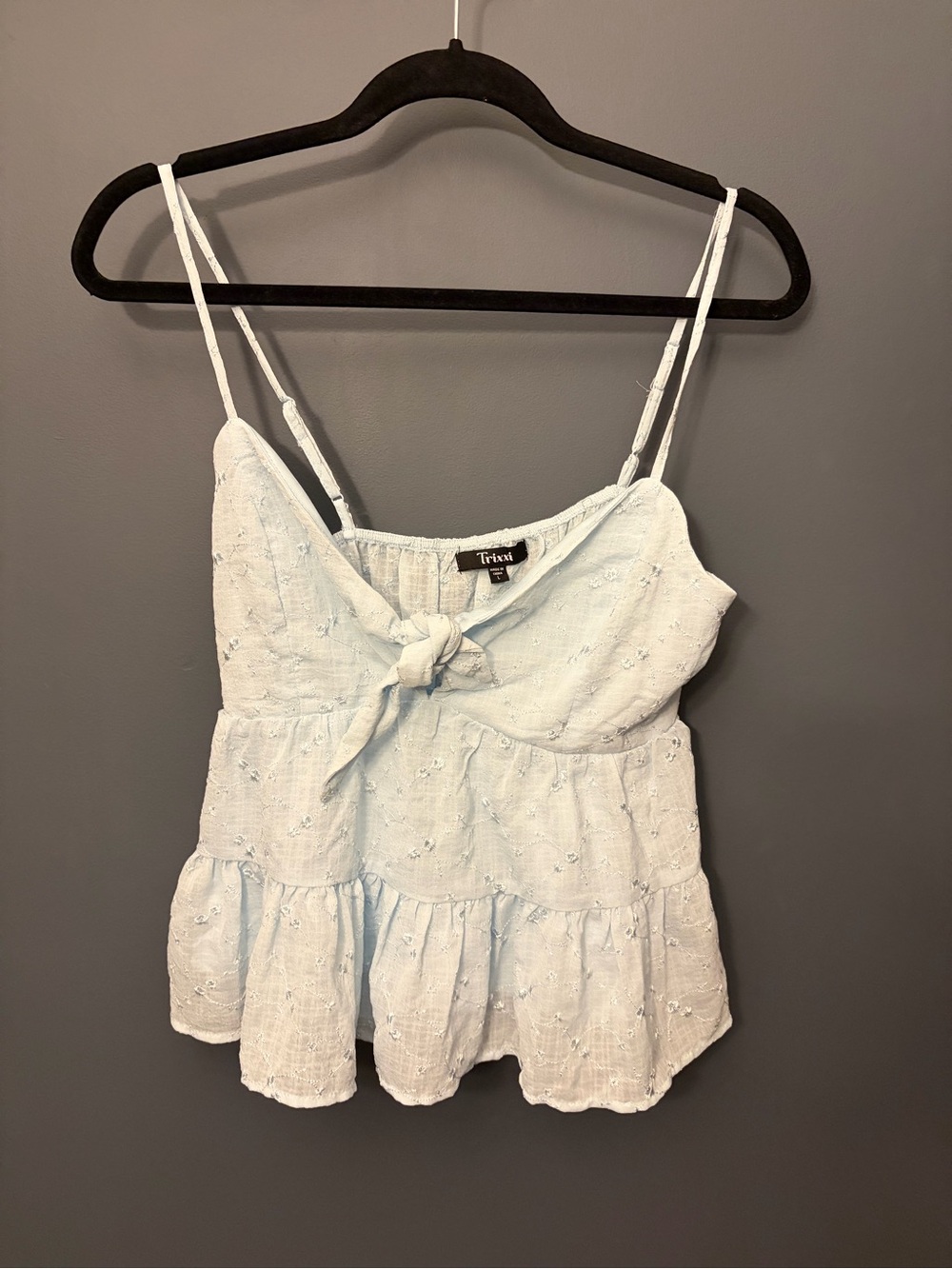 Trixxi Light Blue Eyelet Tie-Front Cami